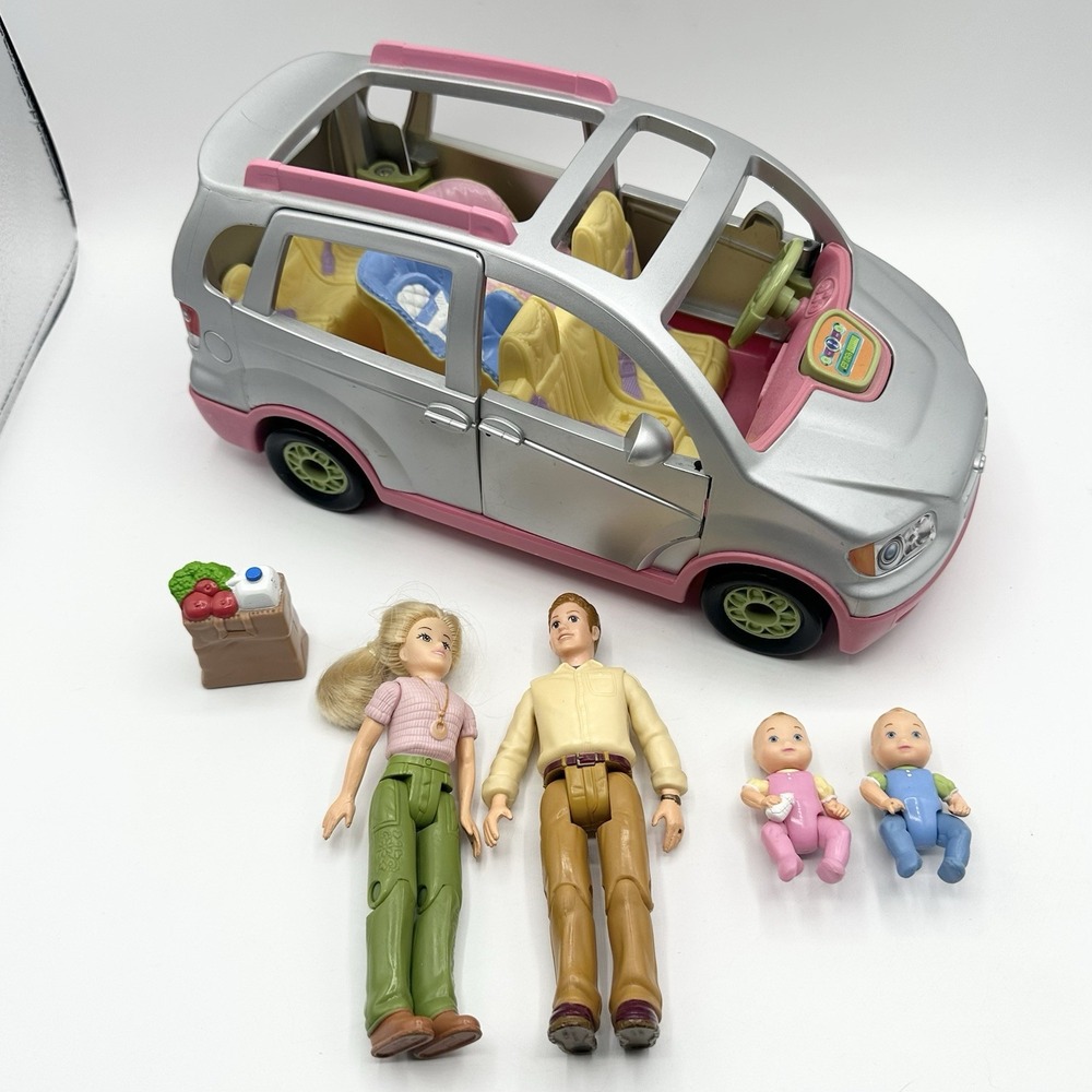 Fisher Price Loving Family Doll Musical Mini Van Silver WORKS Dad Mom Babies
